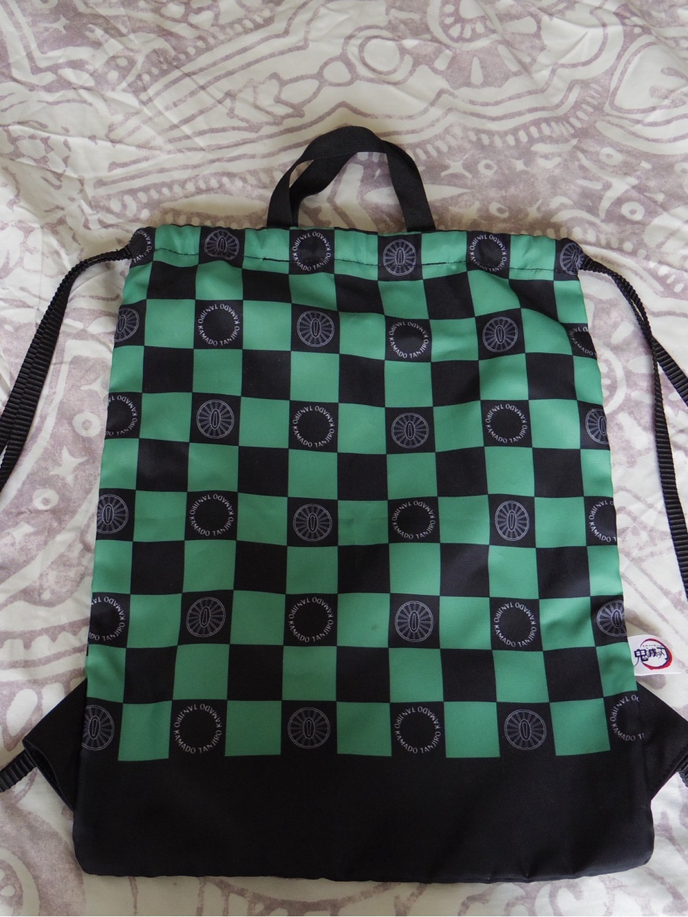 Green & Black Checkered Drawstring Backpack